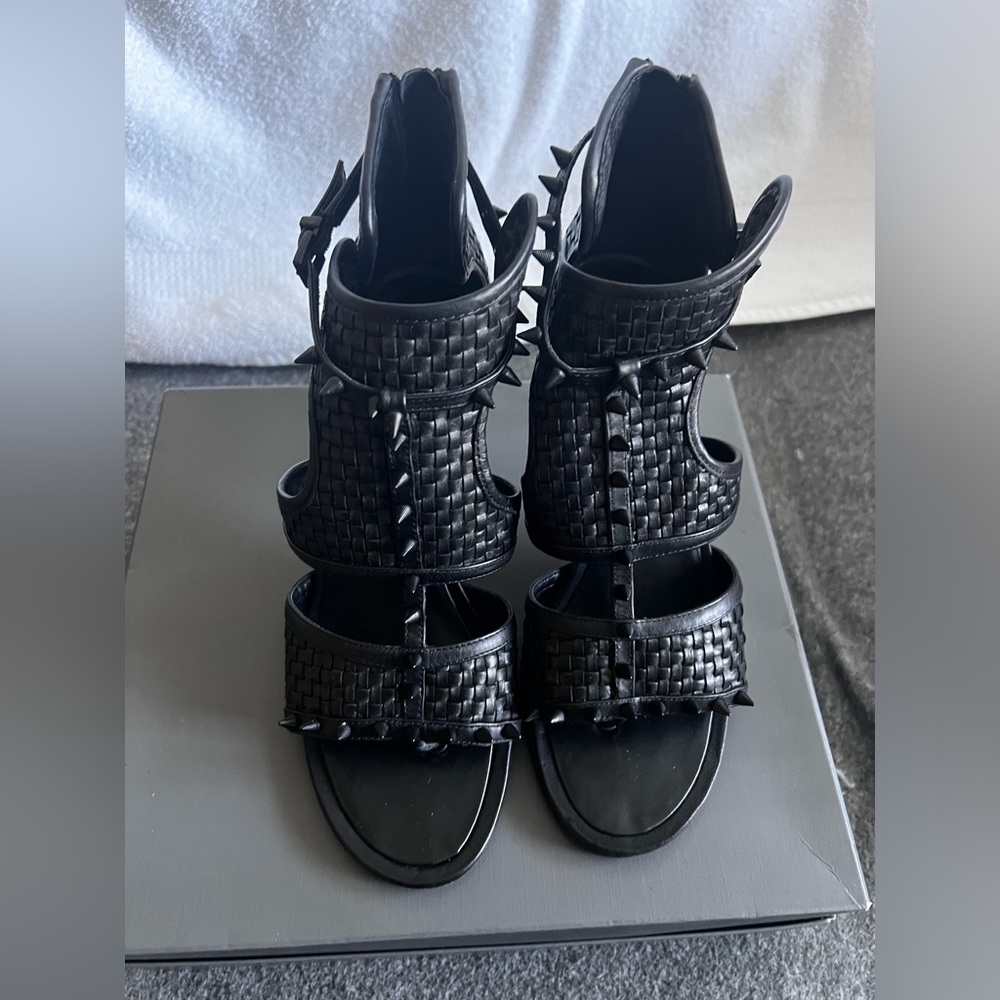 BCBGMAXAZRIA- Leather Black Spiked Heels